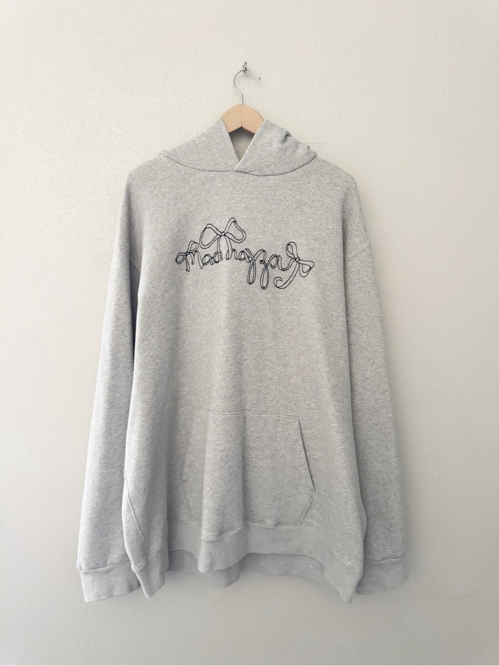 Madhappy Bow Fleece Hoodie Sweatshirt XXL Grey Cotton Embroidered Casual Street